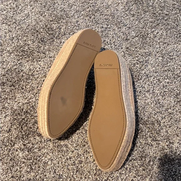 New Miu Miu Beige sand Espadrilles lace up platform shoes.